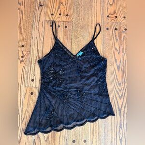Krishma Sheer Black Beaded Camisole Top Hand Beaded Art Piece M/L